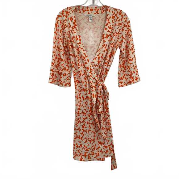 Diane Von Furstenberg Dresses & Skirts - Diane Von Furstenberg Orange Cream Silk Wrap Dress | Women’s Size 6
